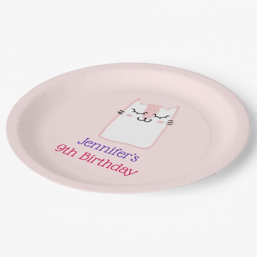 Assiettes En Carton Chat Kitty Sleeping Rose Anniversaire (Angle)