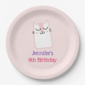 Assiettes En Carton Chat Kitty Sleeping Rose Anniversaire (Devant)