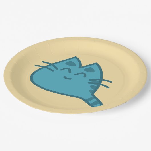 Assiettes En Carton Chat Kitty souriant bleu (Angle)