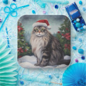 Assiettes En Carton Chat Maine Coon à Noël de neige (Fête)