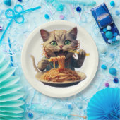 Assiettes En Carton Chat mangeant des spaghetti (Fête)
