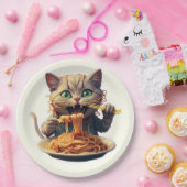 Assiettes En Carton Chat mangeant des spaghetti (Fête)