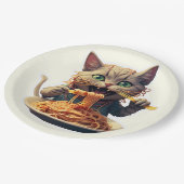 Assiettes En Carton Chat mangeant des spaghetti (Angle)