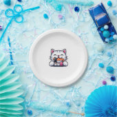 Assiettes En Carton Chat mangeant des sushis (Fête)