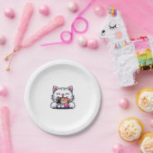 Assiettes En Carton Chat mangeant des sushis (Fête)