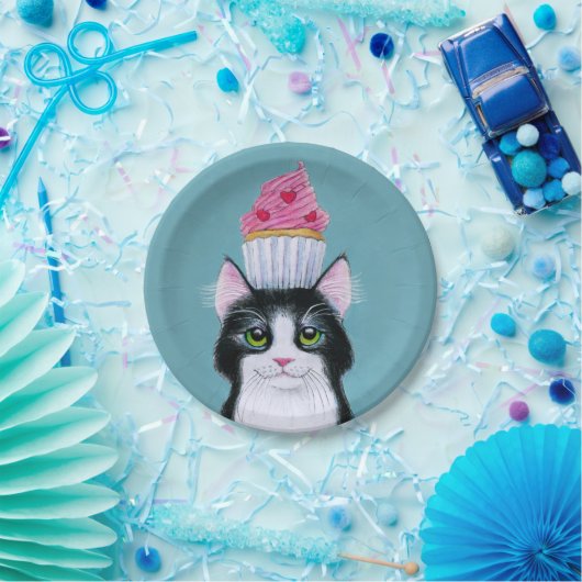 Assiettes En Carton Chat mignon avec Cupcake rose (Fête)