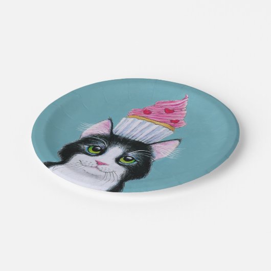 Assiettes En Carton Chat mignon avec Cupcake rose (Angle)