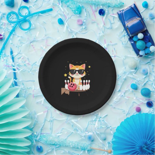 Assiettes En Carton Chat mignon Avec Lunettes De Soleil Chat Jouer Bow (Fête)