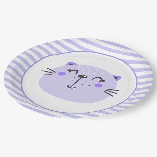 Assiettes En Carton Chat mignon pourpre | Plaques de papier Baby showe (Angle)
