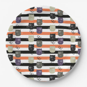 Assiettes En Carton Chat mignon rayé fantaisiste avec des taches