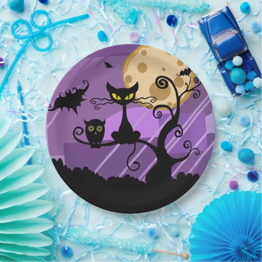 Assiettes En Carton Chat noir (Fête)