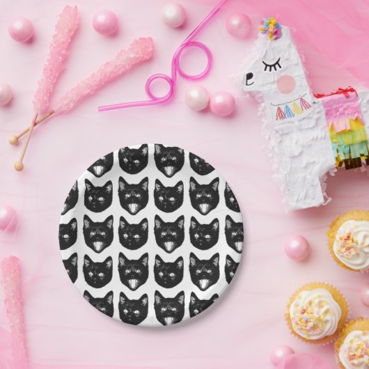 Assiettes En Carton Chat noir (Fête)