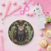 Assiettes En Carton Chat noir Art nouveau et fleurs rouges (Fête)