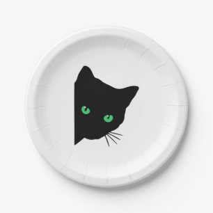 Assiettes En Carton chat noir aux yeux verts