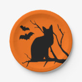 Assiettes En Carton Chat noir avec chauves-souris Plaques d'Halloween (Devant)