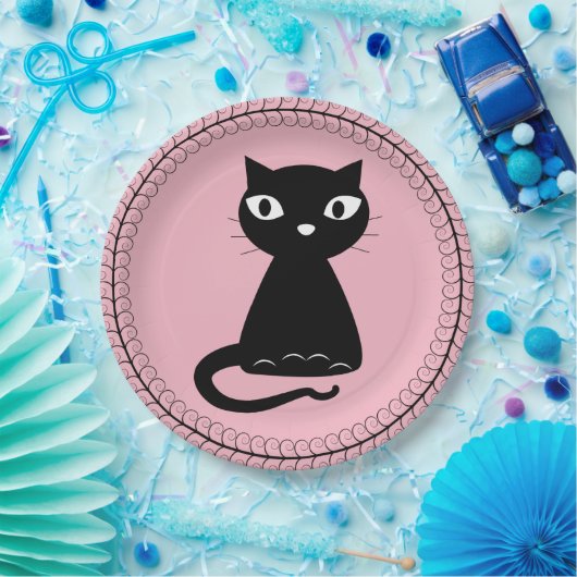 Assiettes En Carton Chat noir avec cordon (Fête)