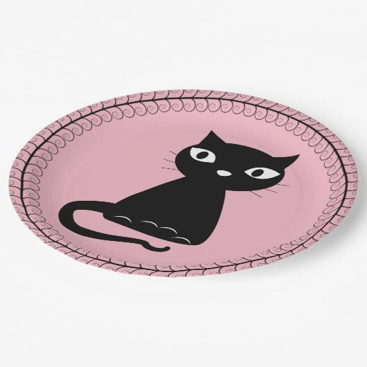 Assiettes En Carton Chat noir avec cordon (Angle)