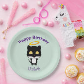 Assiettes En Carton Chat Noir Avec Halo Or Cute Angel Anniversaire (Fête)