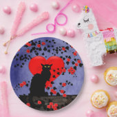 Assiettes En Carton Chat Noir avec Roses Rouges (Fête)