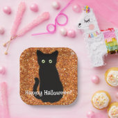 Assiettes En Carton Chat noir, chaton mignon, parties scintillant oran (Fête)