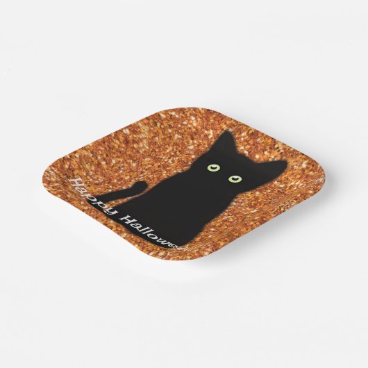 Assiettes En Carton Chat noir, chaton mignon, parties scintillant oran (Angulaire)