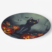 Assiettes En Carton Chat noir, chauves-souris et Jack-O-Lanterns (Angle)