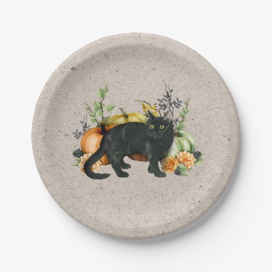 Assiettes En Carton Chat noir citrouille automne automne (Devant)