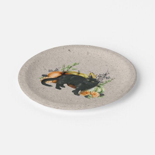 Assiettes En Carton Chat noir citrouille automne automne (Angle)