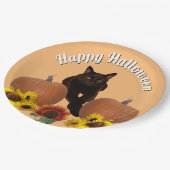 Assiettes En Carton Chat noir citrouille avec pattes croisées Hallowee (Angle)