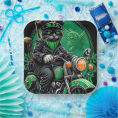 Assiettes En Carton Chat noir conduite vélo St. Patrick's Day (Fête)