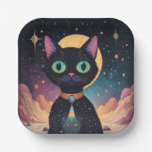 Assiettes En Carton Chat noir cosmique futuriste atomique en clair de  (Recto)