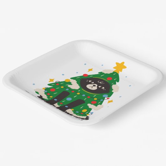 Assiettes En Carton Chat noir croustillant habillé en arbre (Angulaire)