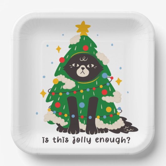 Assiettes En Carton Chat noir croustillant habillé en arbre (Recto)