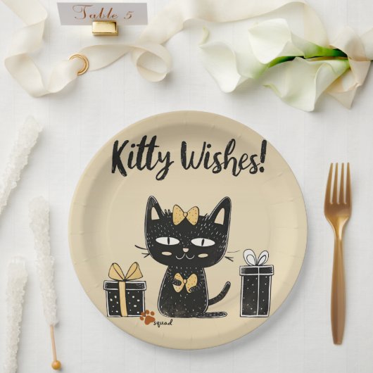 Assiettes En Carton Chat Noir Cute Avec Anniversaire Actuel (Mariage)
