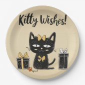 Assiettes En Carton Chat Noir Cute Avec Anniversaire Actuel (Devant)