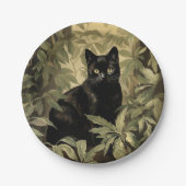 Assiettes En Carton Chat noir dans la forêt luxuriante (Devant)