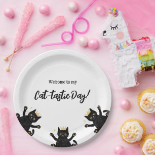 Assiettes En Carton Chat noir de la Couronne drôle Anniversaire