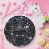 Assiettes En Carton Chat noir d'Halloween blanc mignon (Fête)