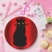 Assiettes En Carton Chat noir d'Halloween déplaisant en rouge (Fête)