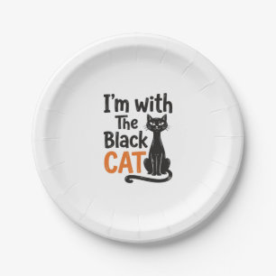 Assiettes En Carton Chat noir drôle gravure vintage Halloween Design