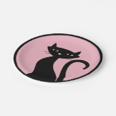 Assiettes En Carton Chat noir en rose (Angle)