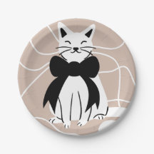 Chat noir et blanc avec ligne abstraite 