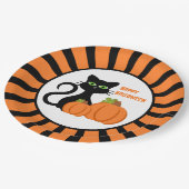 Assiettes En Carton Chat noir et Citrouille heureux Halloween Plaque p (Angle)