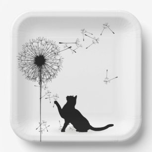 Assiettes En Carton Chat noir et Dandelion