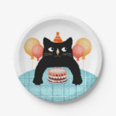 Assiettes En Carton Chat noir et gâteau (Devant)