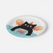 Assiettes En Carton Chat noir et gâteau (Angle)