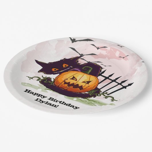 Assiettes En Carton Chat noir et Jack o' Lantern Halloween (Angle)