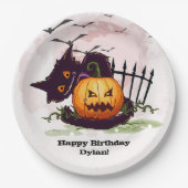 Assiettes En Carton Chat noir et Jack o' Lantern Halloween (Devant)