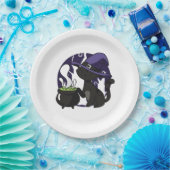 Assiettes En Carton Chat noir familier aux sorcières (Fête)