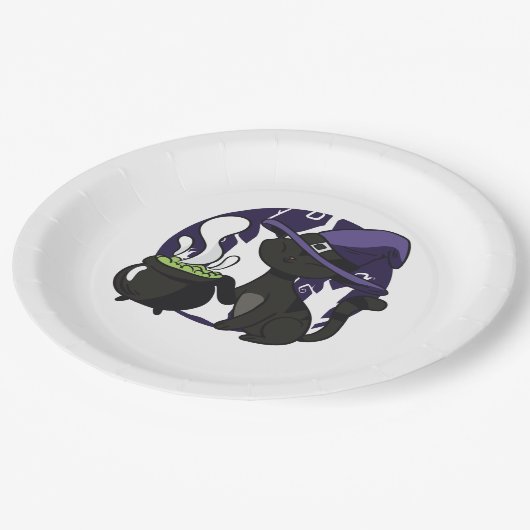 Assiettes En Carton Chat noir familier aux sorcières (Angle)